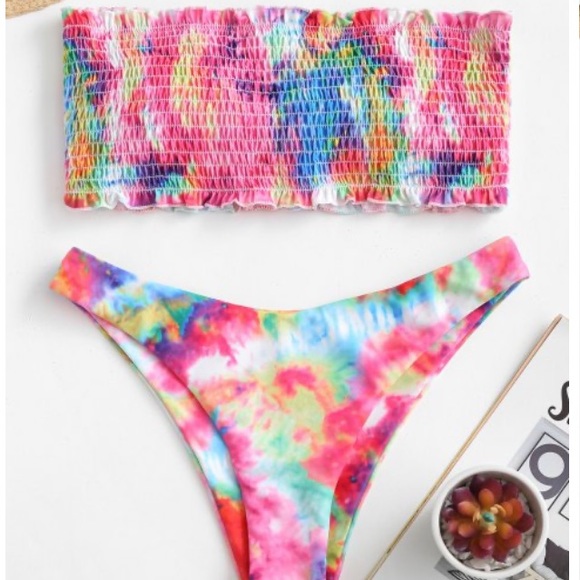 ZAFUL Other - ZAFUL Tie Dye Frilled Smocked Bikini Swimsuit